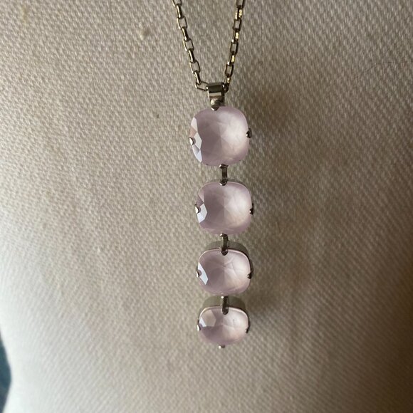 NWT Mariana Pink White Cushion Cut Crystal Pendant Necklace Silver Tone whimsy - Picture 3 of 8